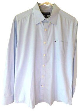Tommy Hilfiger Sz L Classic Fit Button Shirt Pale Blue Long Sleeve Preppy Mens